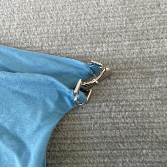 Reformation Izara Knit Mini Dress Women M Capri Blue Asymmetrical Top Ruched - Picture 8 of 9